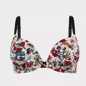 Torrid XO Plunge Push Up Bra Tattoo Black 42D Underwire